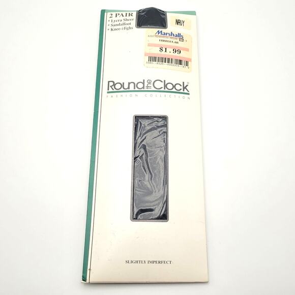 Vintage Round the Clock Knee-Highs Sheer Navy Hosiery 2 pair Size 8-11 - Picture 1 of 6